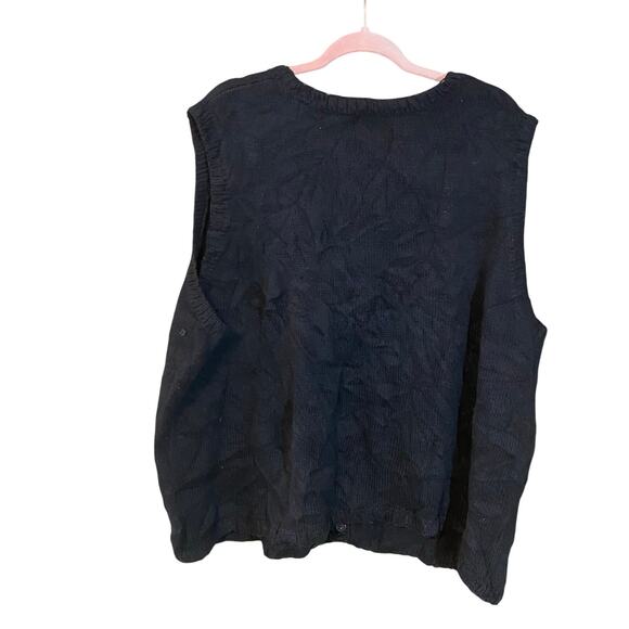 Vintage Basic Editions Fall Leaf Sweater Vest 3X Black Knit Autumn Theme grandma - Picture 2 of 6